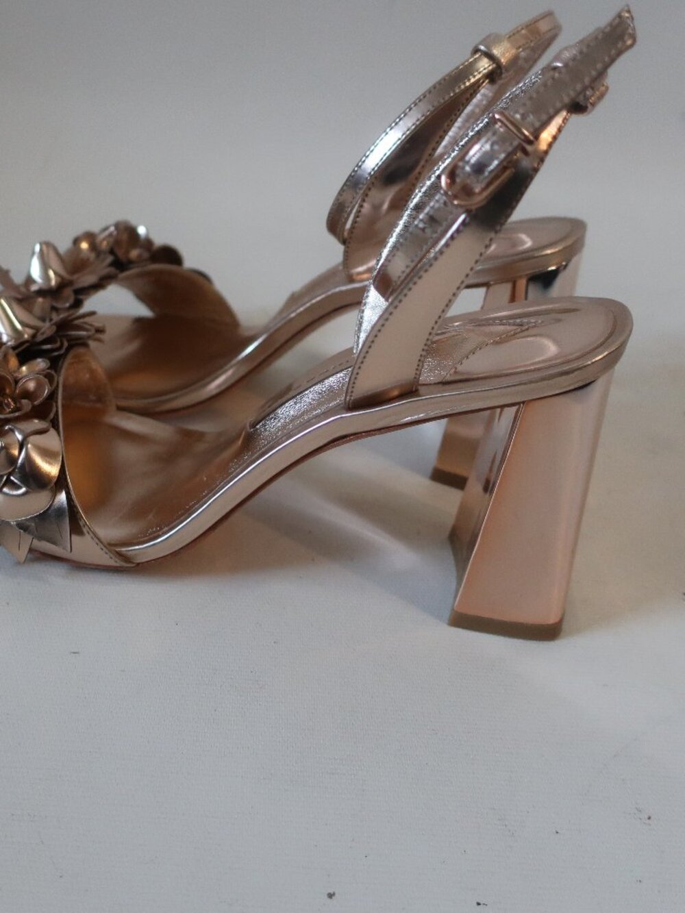 Sophia Webster Rose Gold Floral Ankle-Strap Block Heel Sandals - Picture 7 of 14